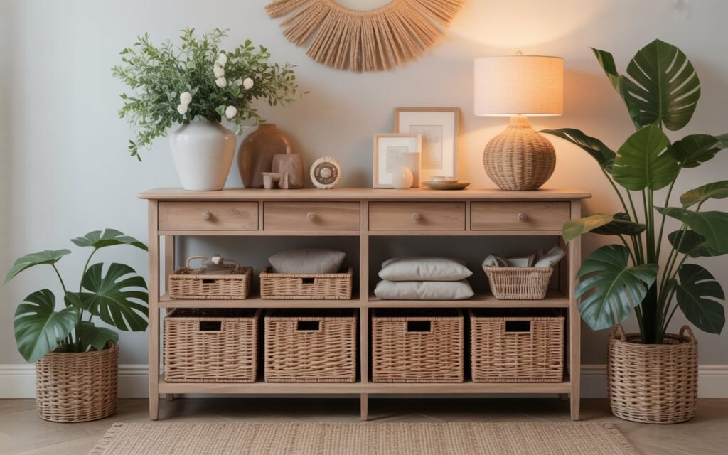 console table basket storage decor