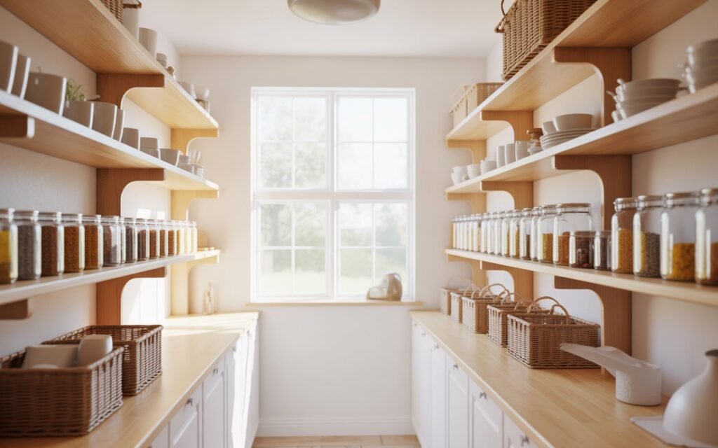 scullery kitchen open shelves