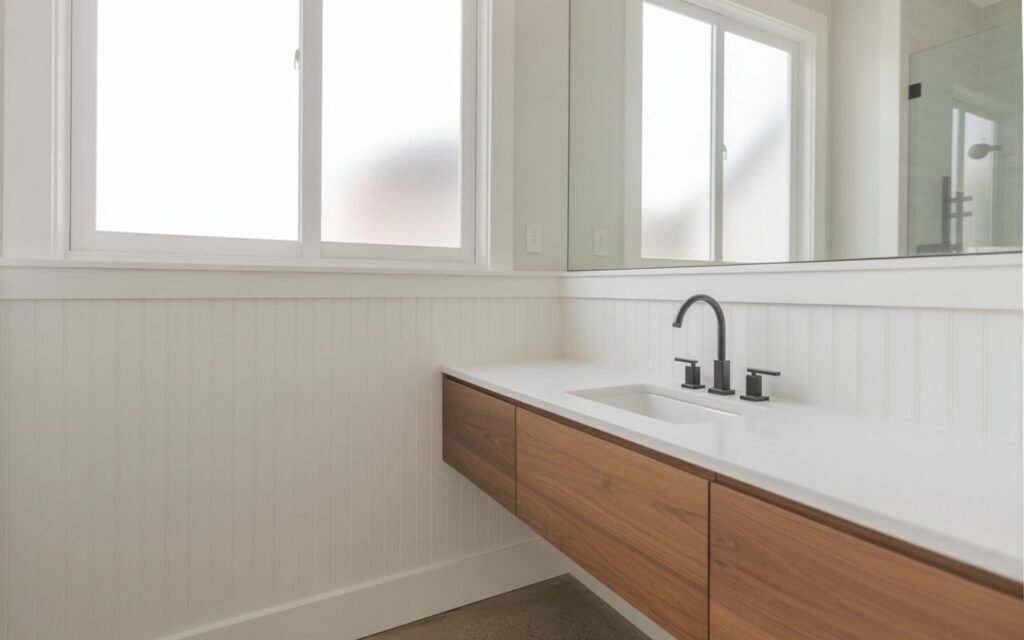 beadboard floating vanity bathroom