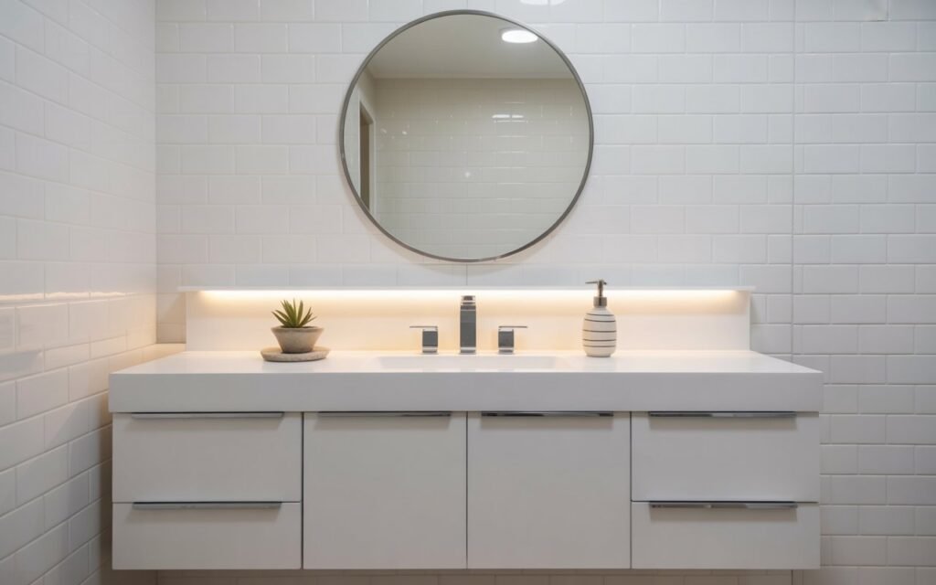 bathroom with modern mirror upgrade