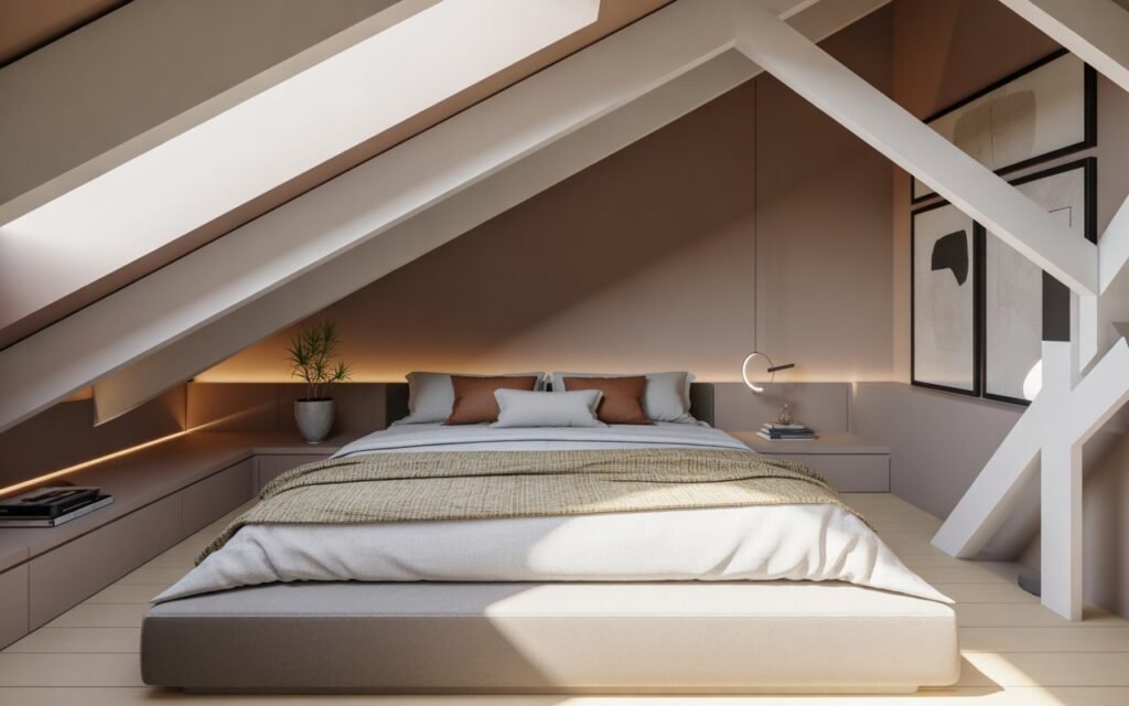 modern attic bedroom with clean minimal design