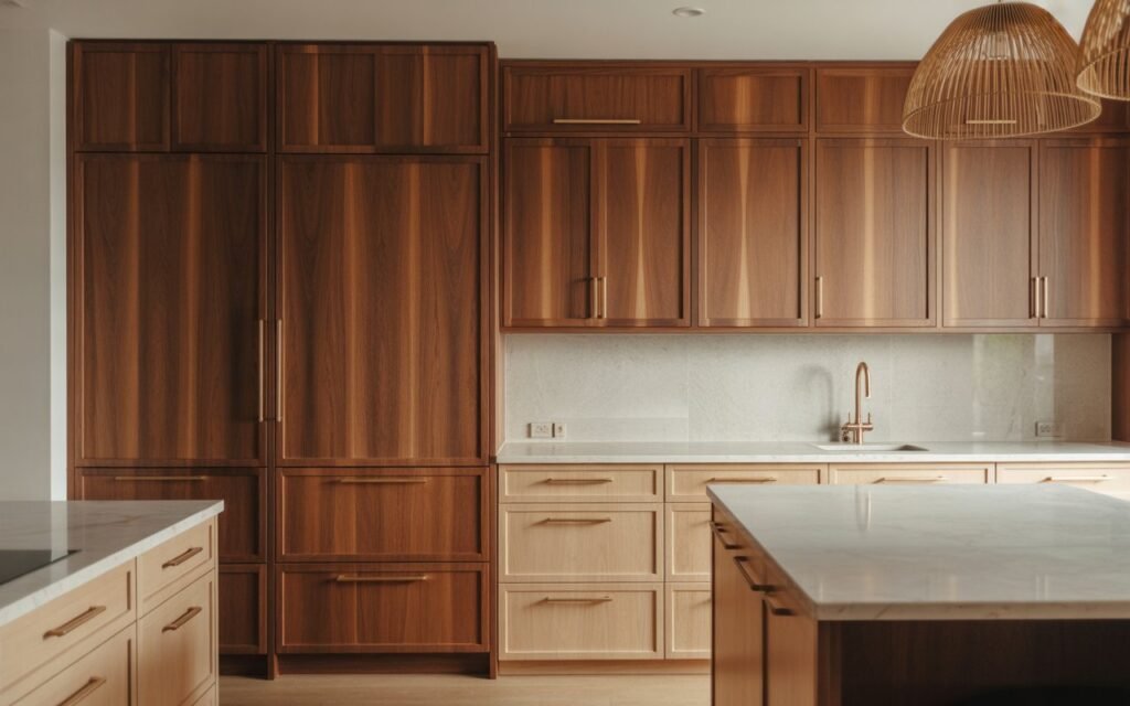 kitchen with mixed wood tones cabinets