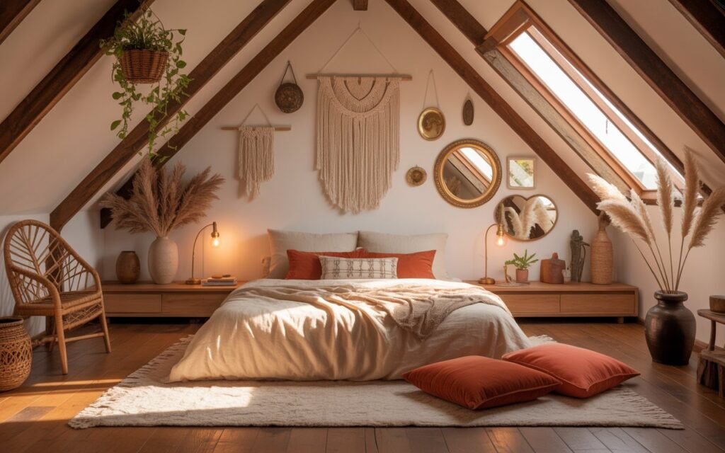 attic bedroom with personalized cohesive decor style