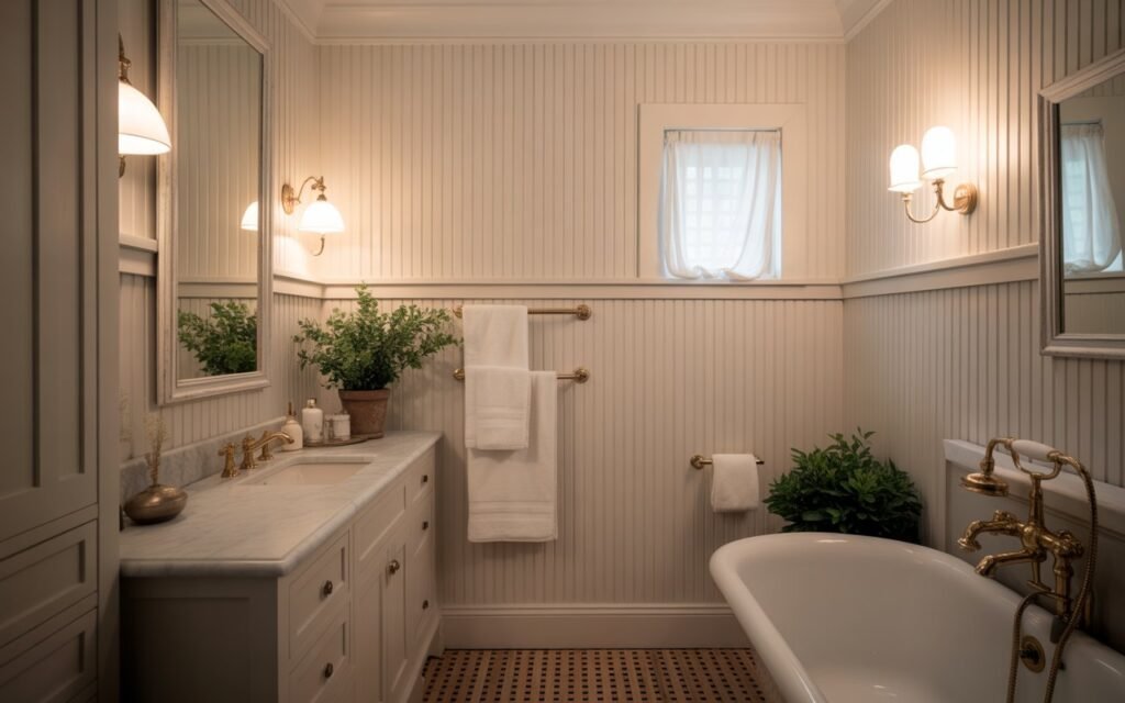 full wall beadboard bathroom design