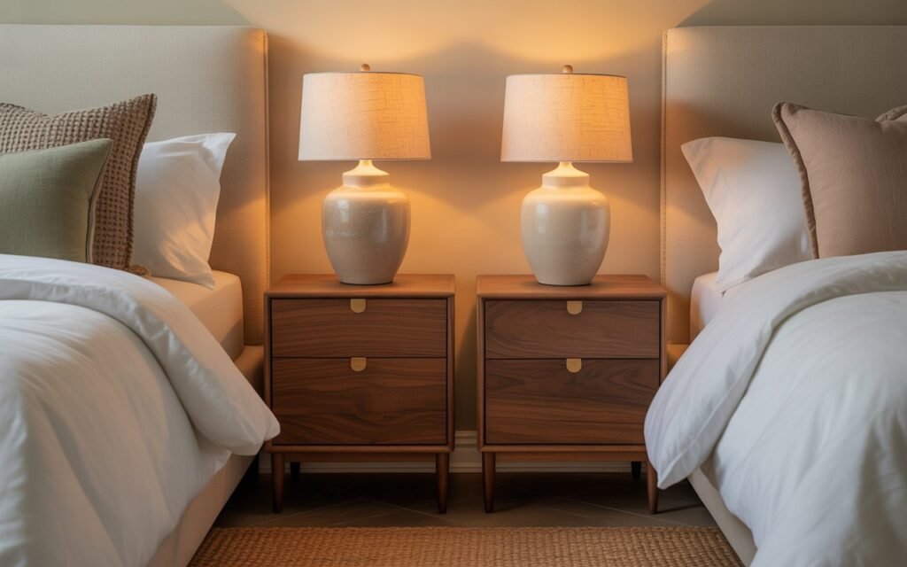 bedroom with symmetrical nightstand setup