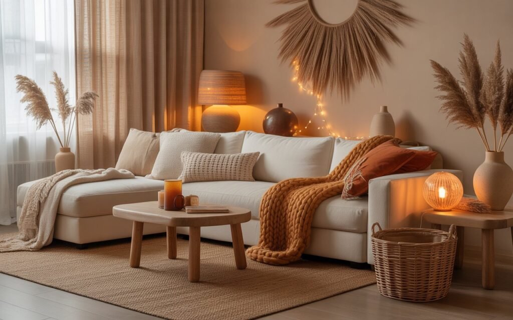 hygge warm tone living room