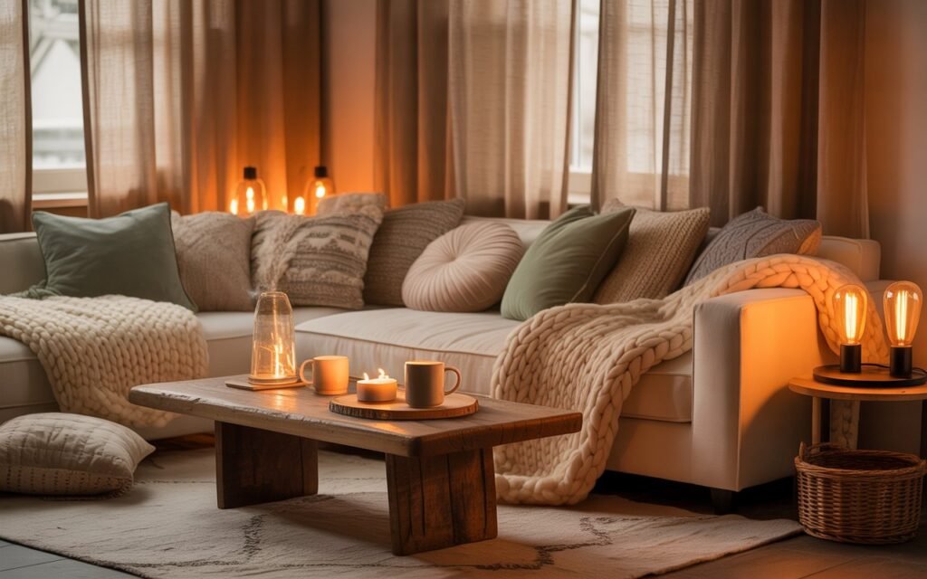 hygge layered textures living room