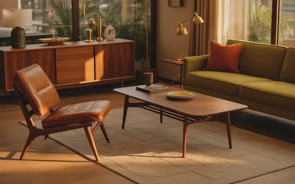 mixed materials mid century living room