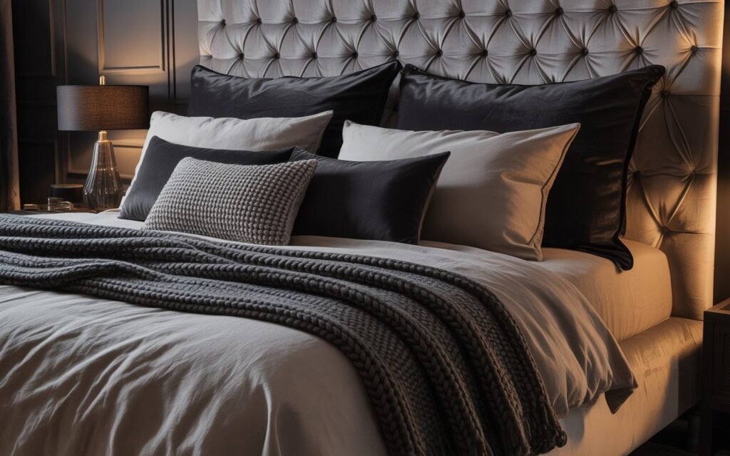 textured black grey bedroom decor
