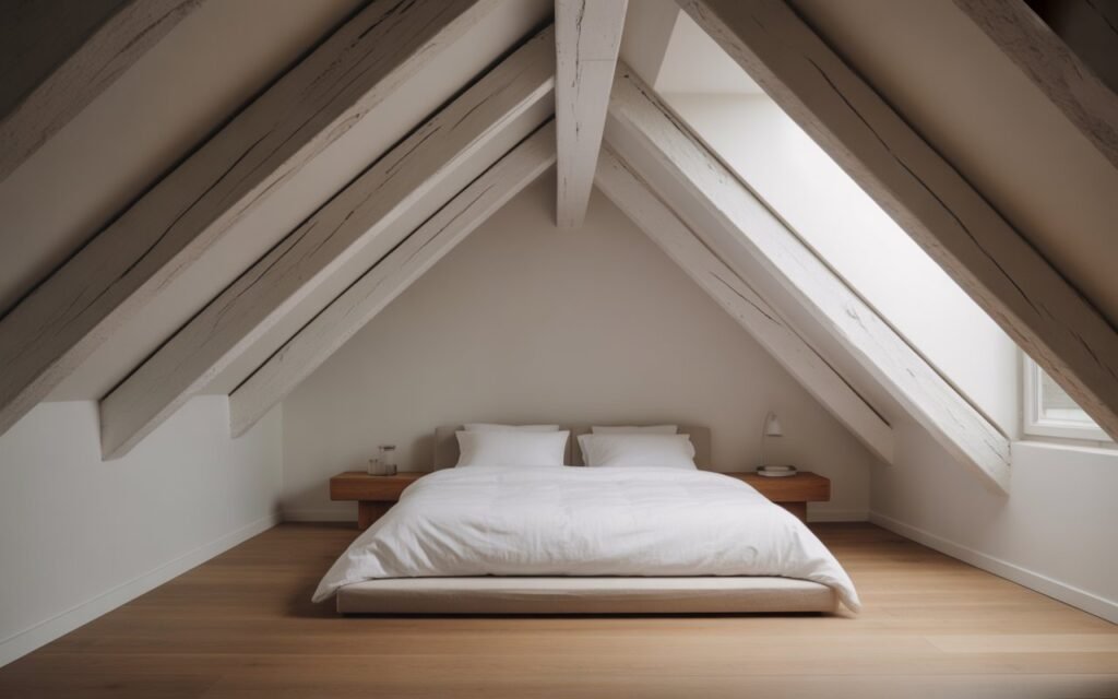 attic bedroom with open space and minimal clutter design