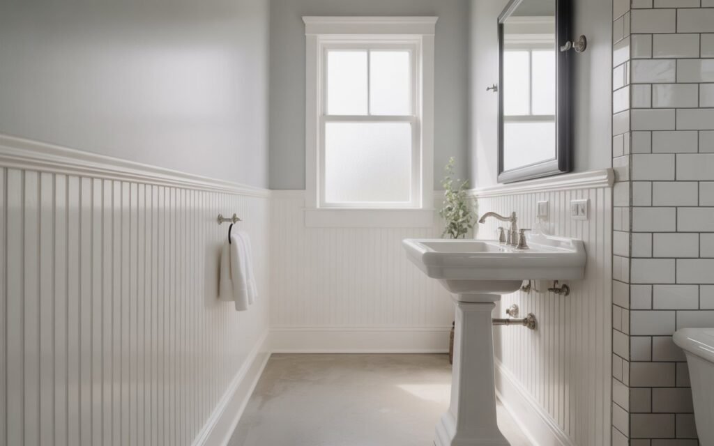 minimalist beadboard bathroom