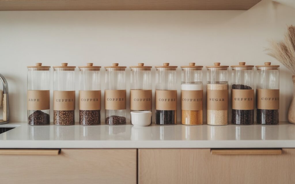 coffee station with matching storage containers