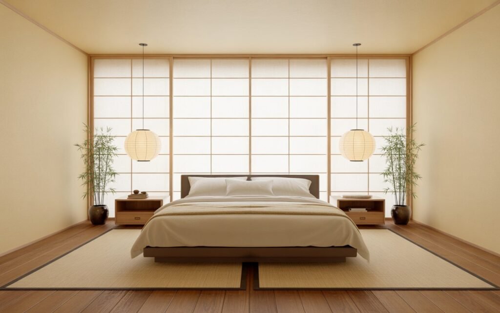 symmetrical japanese bedroom balanced layout