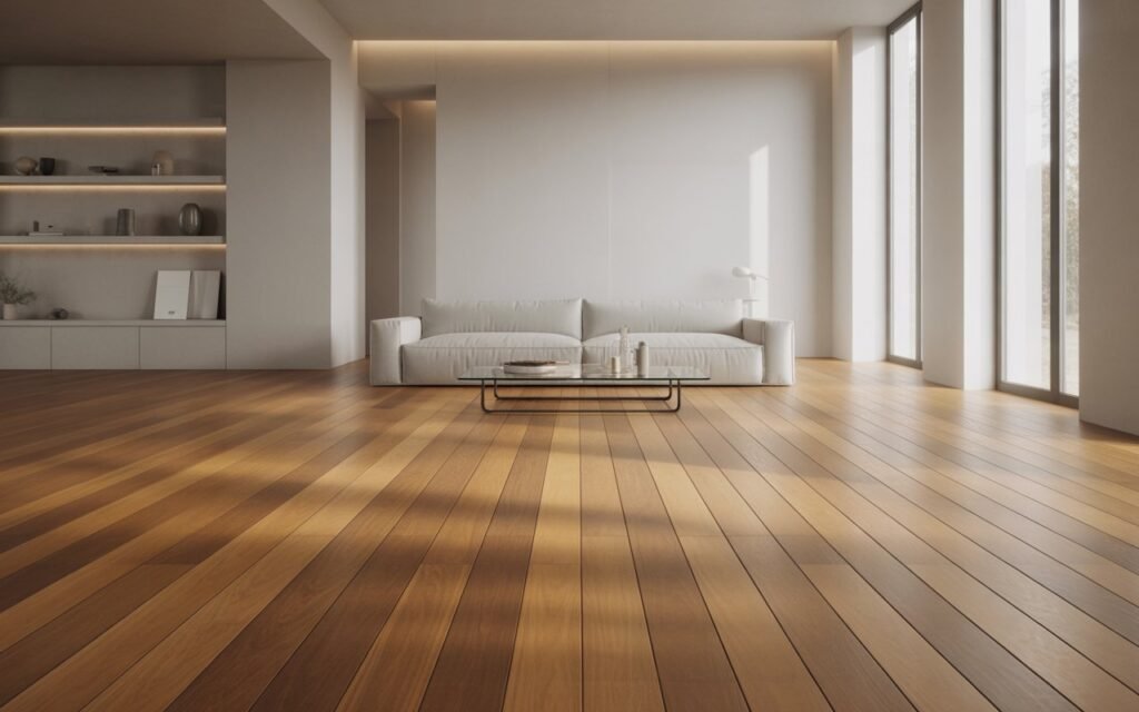 honey oak floors in a clean clutter free modern space