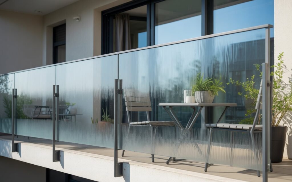 balcony with frosted glass railing