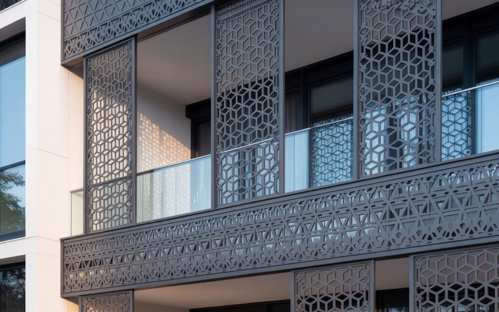 balcony with laser cut panel railing