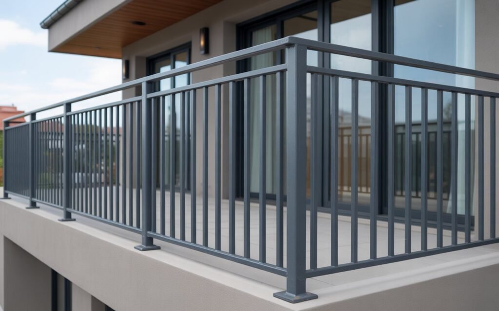 balcony with vertical bar railing
