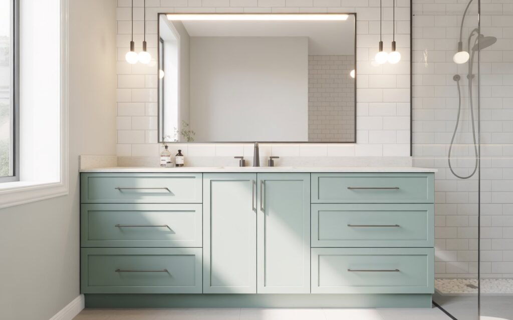 bathroom cabinets painted for remodel