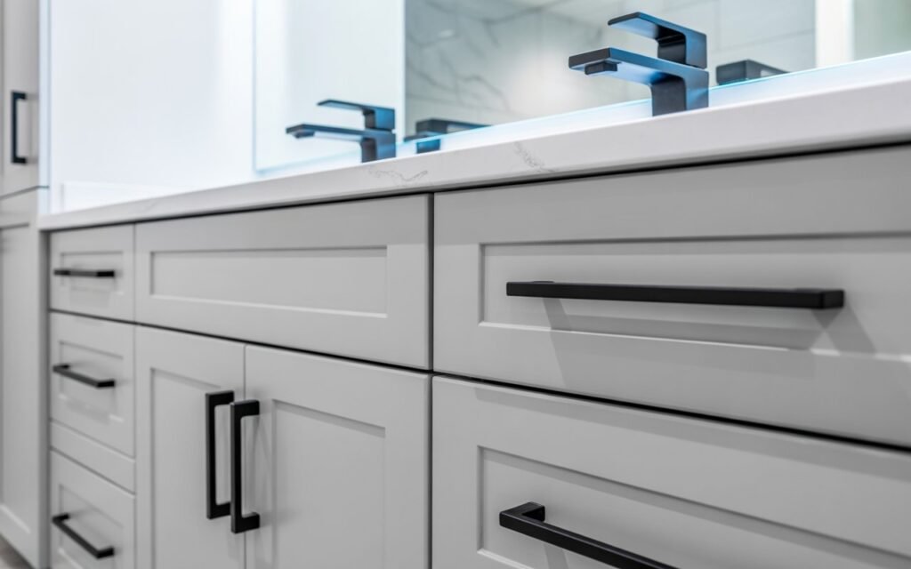 bathroom vanity with updated hardware