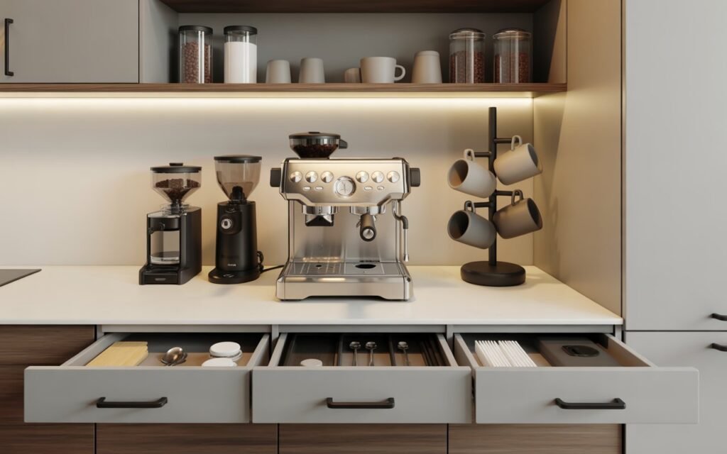 functional coffee station with easy access layout