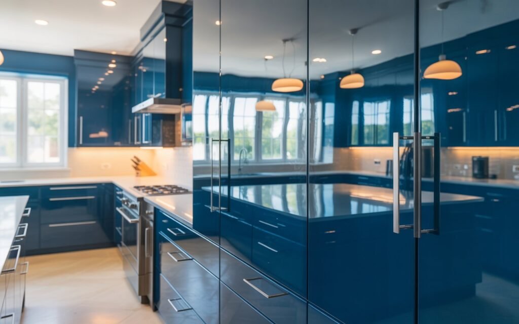 glossy blue kitchen cabinets