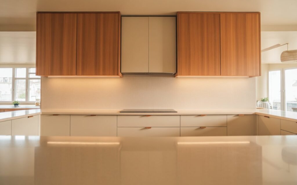 wooden kitchen cabinets with neutral tones