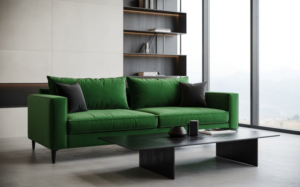 green sofa black decor
