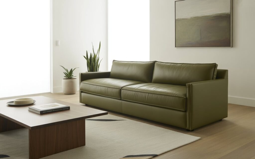 minimalist green couch living room