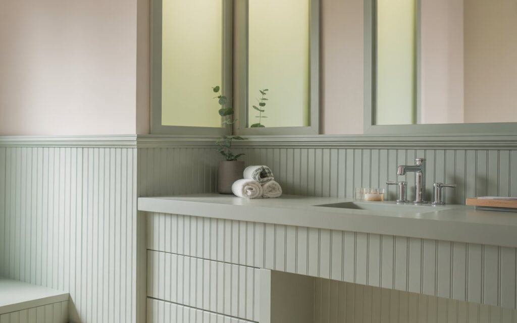 grey beadboard bathroom design