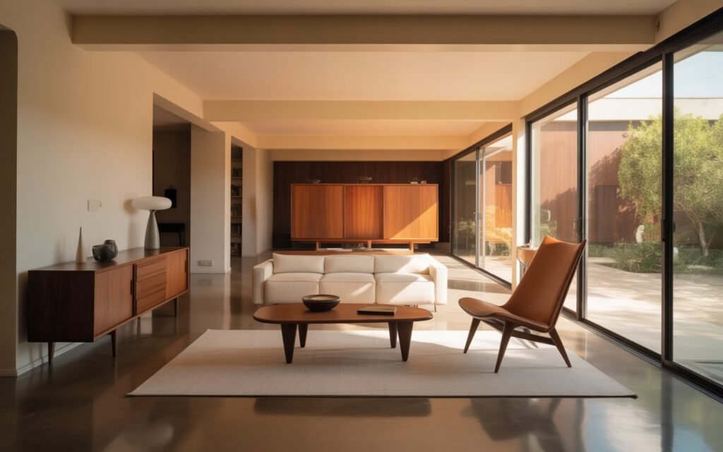 open layout mid century living room