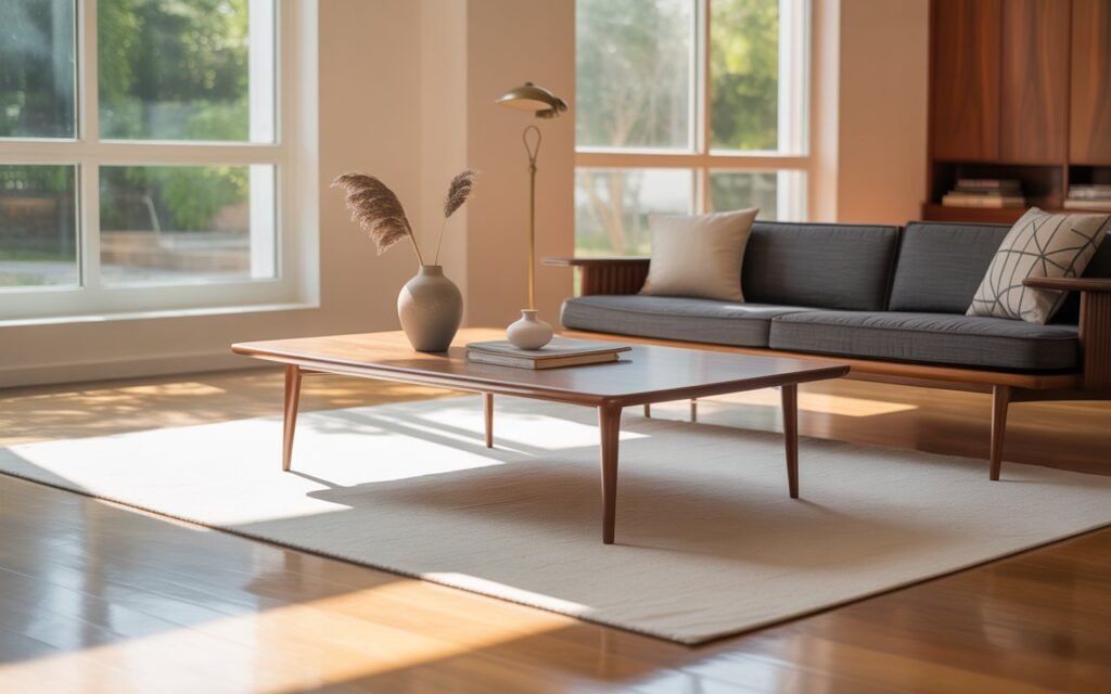 mid century wooden coffee table living room