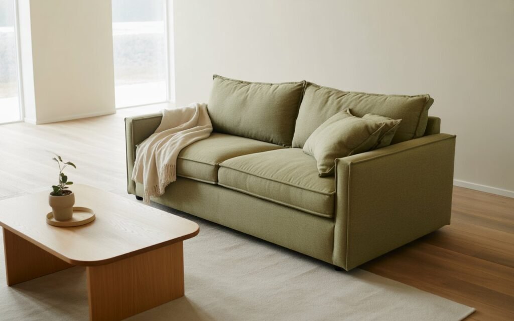 green sofa Scandinavian style