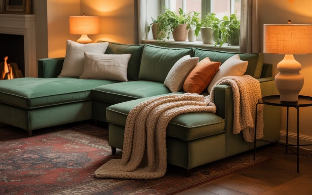 cozy green sofa living room