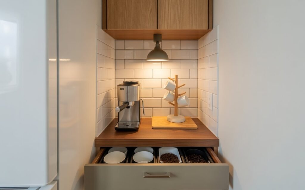 small coffee station designed for compact space