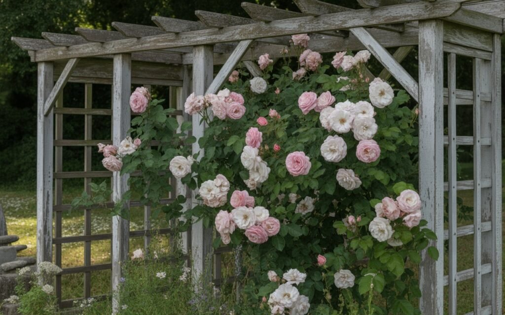 rustic rose trellis garden
