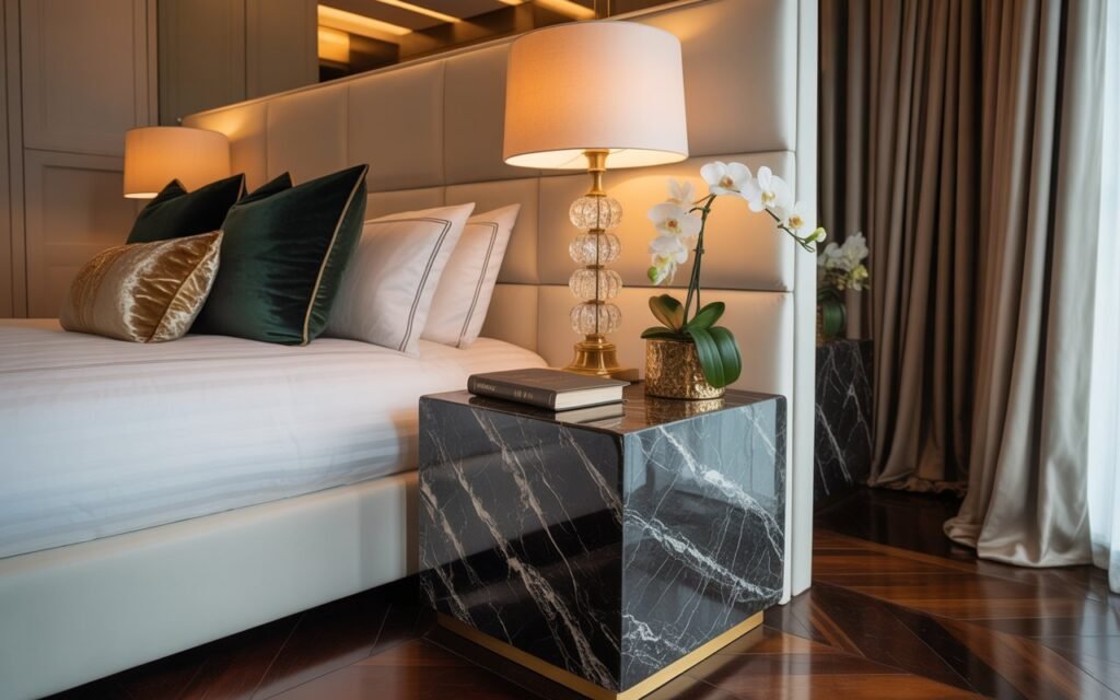 marble surface accents in luxury bedroom
