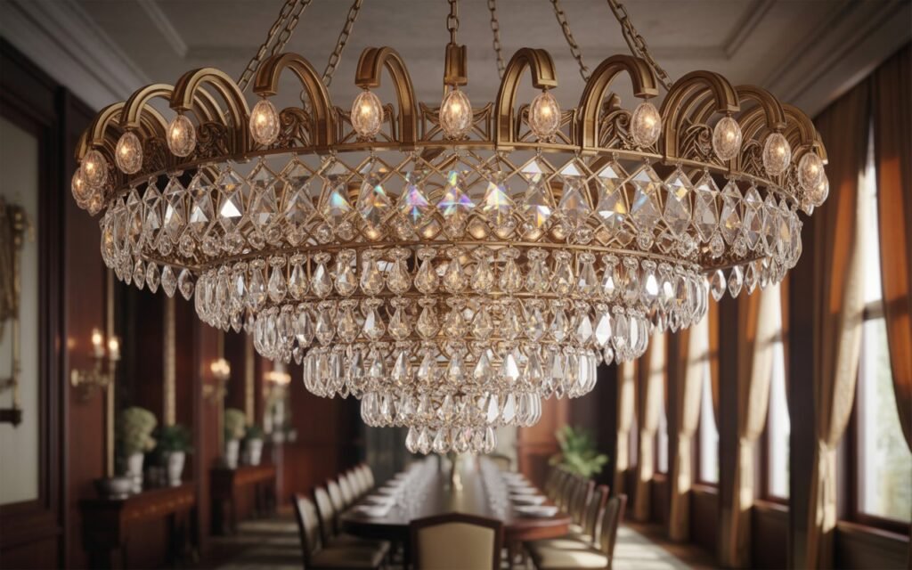layered chandelier in dining room