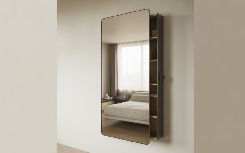 mirror with hidden storage for small apartment
