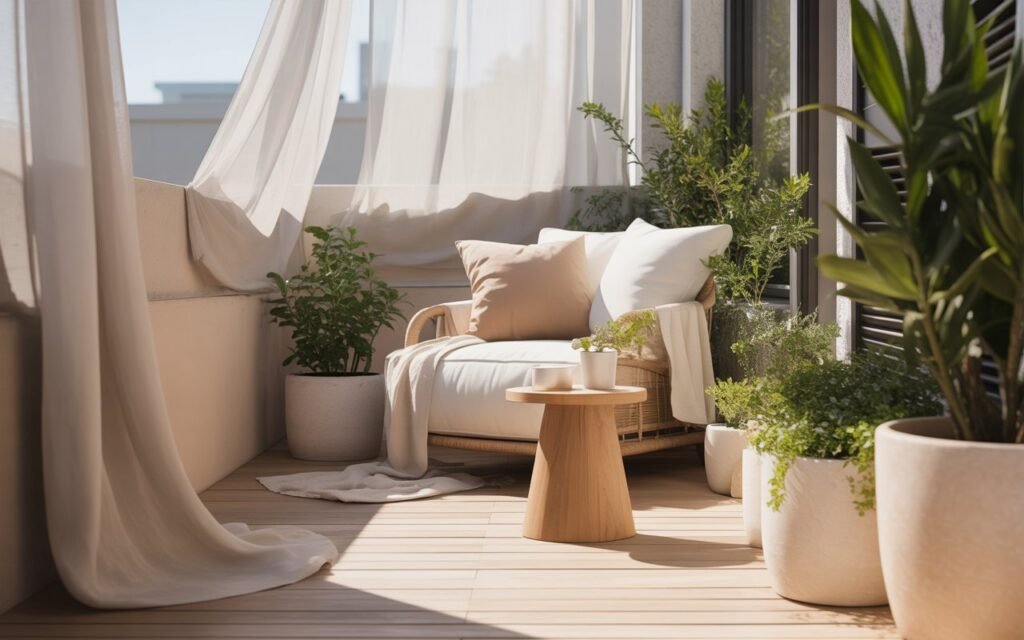 neutral color balcony decor