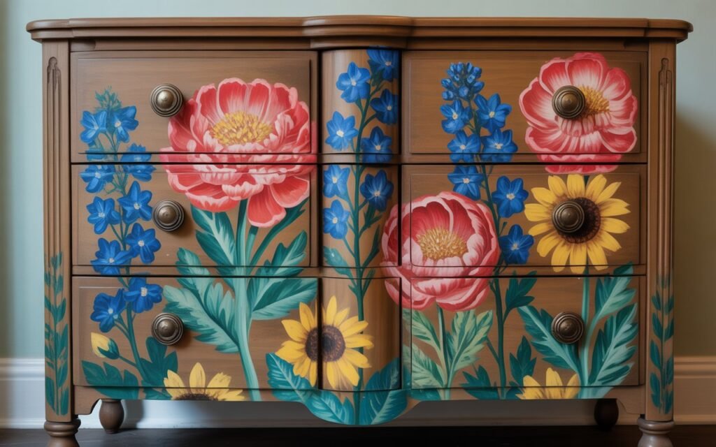 floral funky painted dresser
