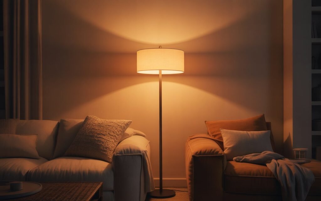 floor lamp behind sofa lighting