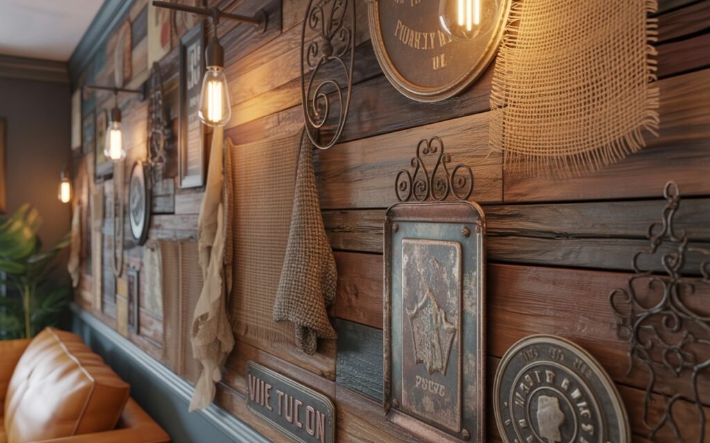 vintage wall decor with mixed textures