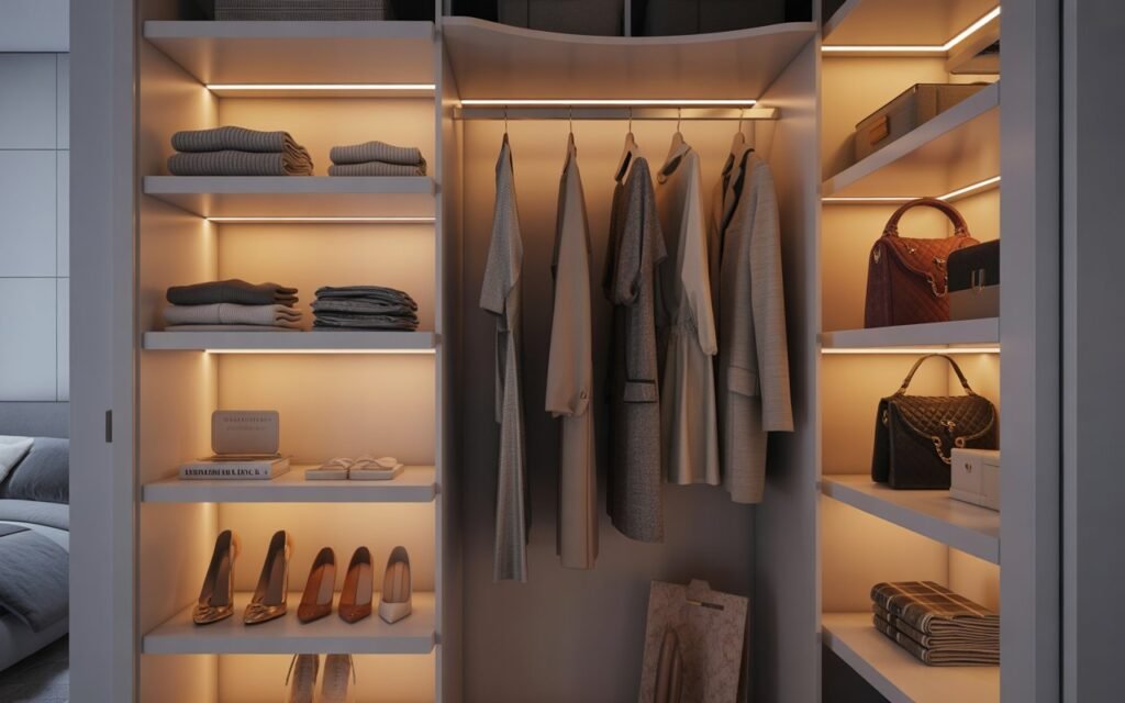 walk in closet style wardrobe in bedroom