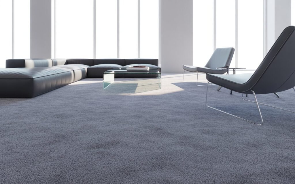 wall to wall gray carpet in modern living room