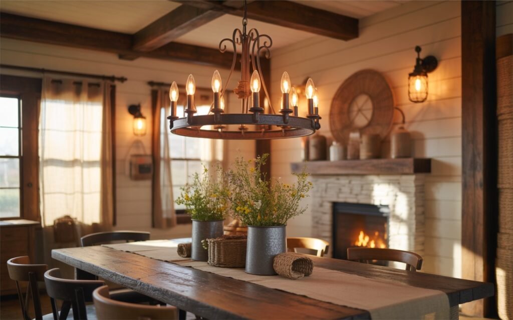 farmhouse wooden dining room chandelier