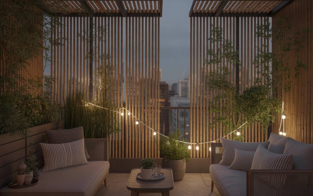 bamboo privacy screen on balcony