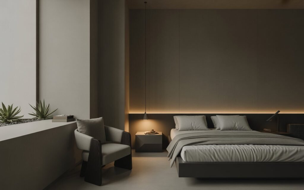 black and grey bedroom soft grey base