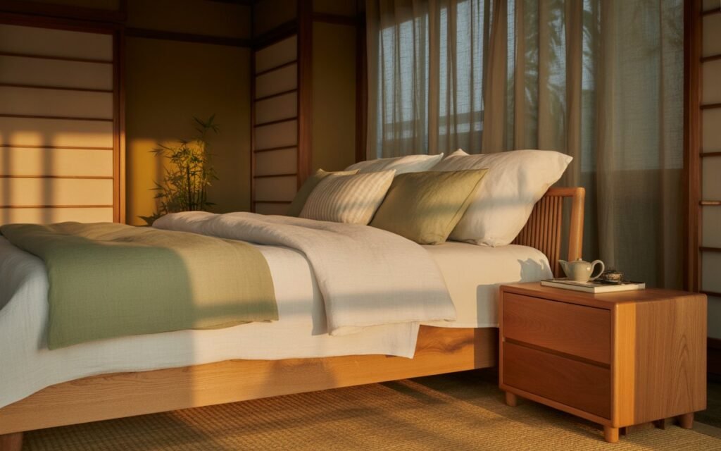 japanese bedroom natural fabrics and textures