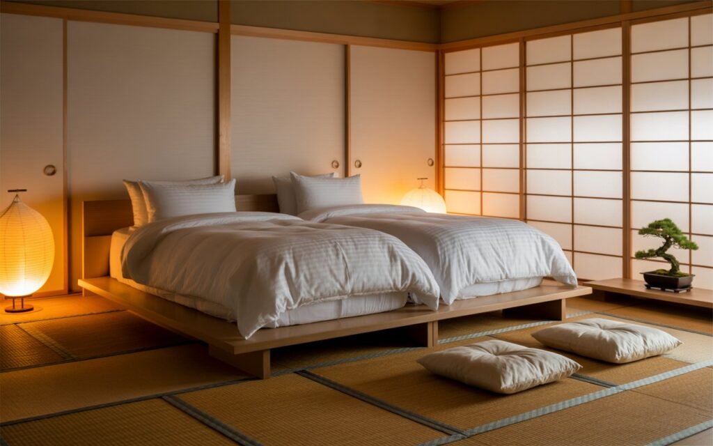 japanese bedroom soft ambient lighting cozy
