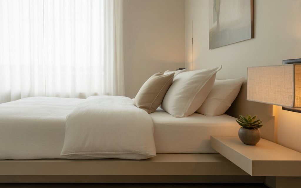 bedroom with clean minimal surfaces